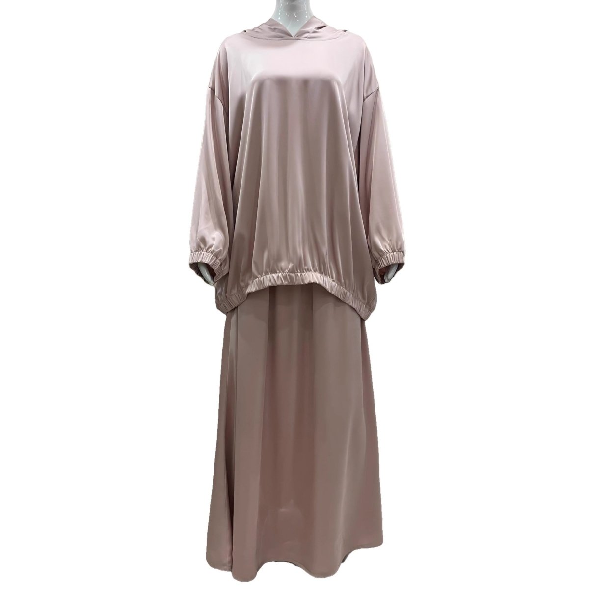 Satin Two - Piece Set with Hooded Top & Maxi Skirt(MS348) - Mariam's Collection
