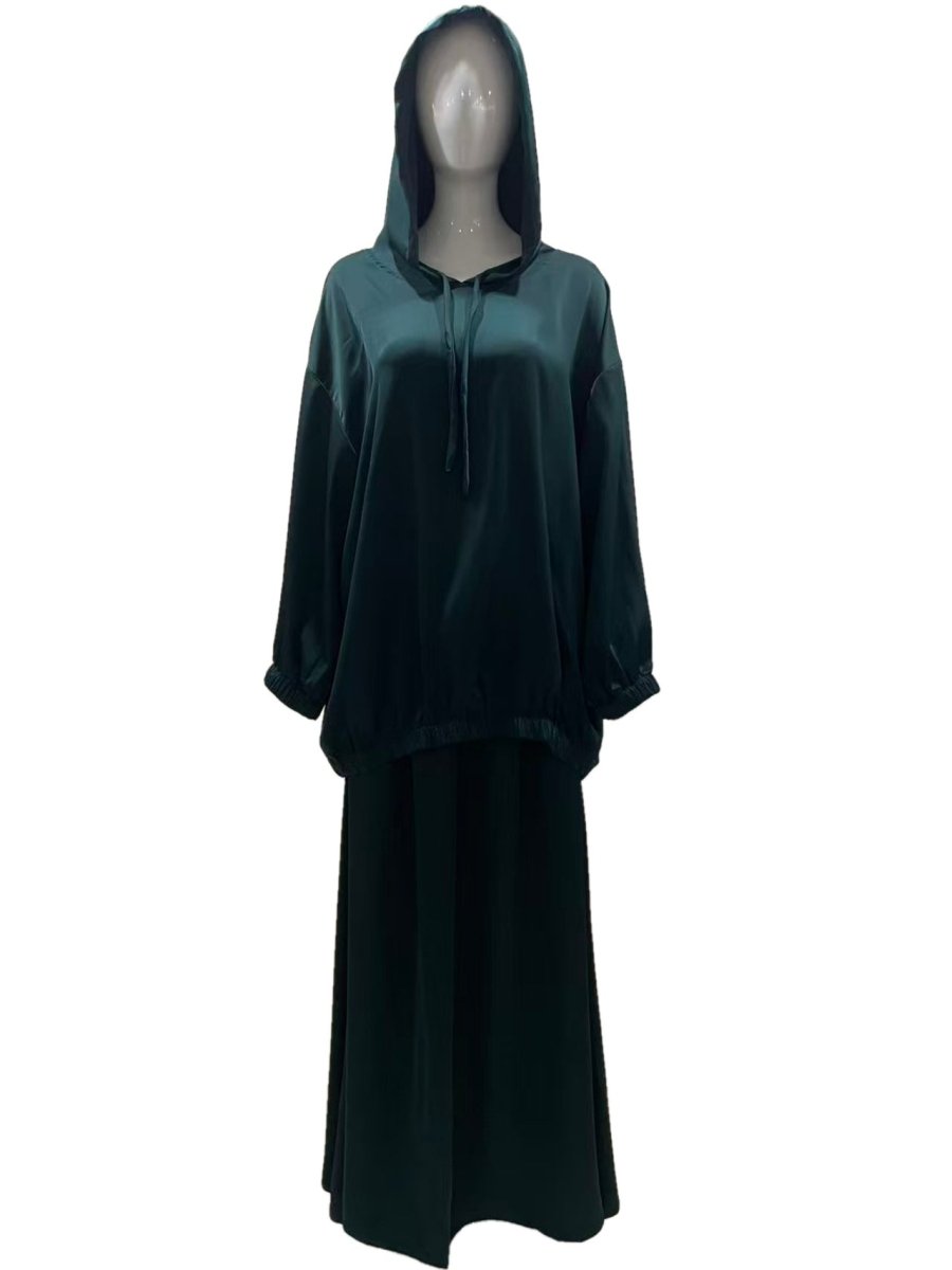 Satin Two - Piece Set with Hooded Top & Maxi Skirt(MS348) - Mariam's Collection