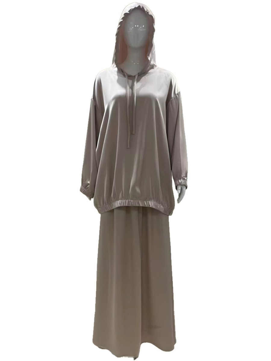 Satin Two - Piece Set with Hooded Top & Maxi Skirt(MS348) - Mariam's Collection