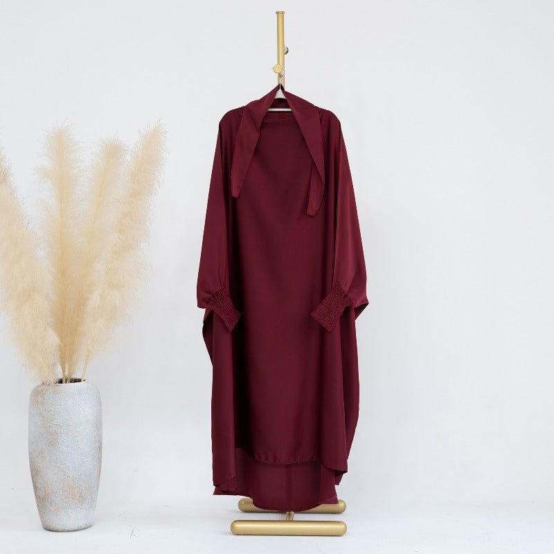 Satin Velvet Mother Daughter Matching Set | Full Circle Maxi Dress with Hijab & Batwing Sleeves(MJ022) - Mariam's Collection