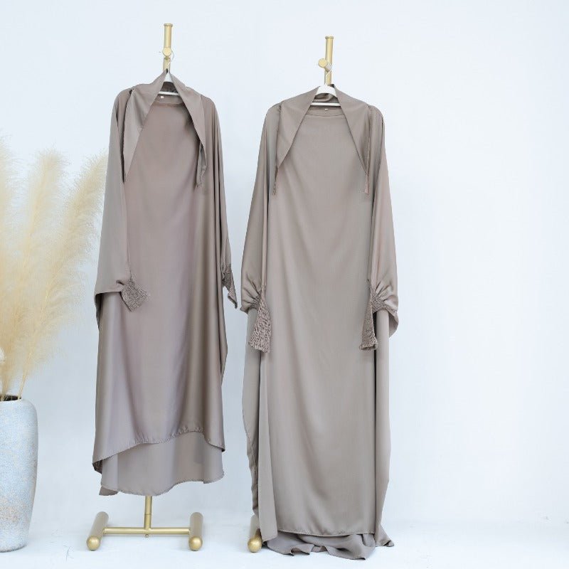 Satin Velvet Mother Daughter Matching Set | Full Circle Maxi Dress with Hijab & Batwing Sleeves(MJ022) - Mariam's Collection
