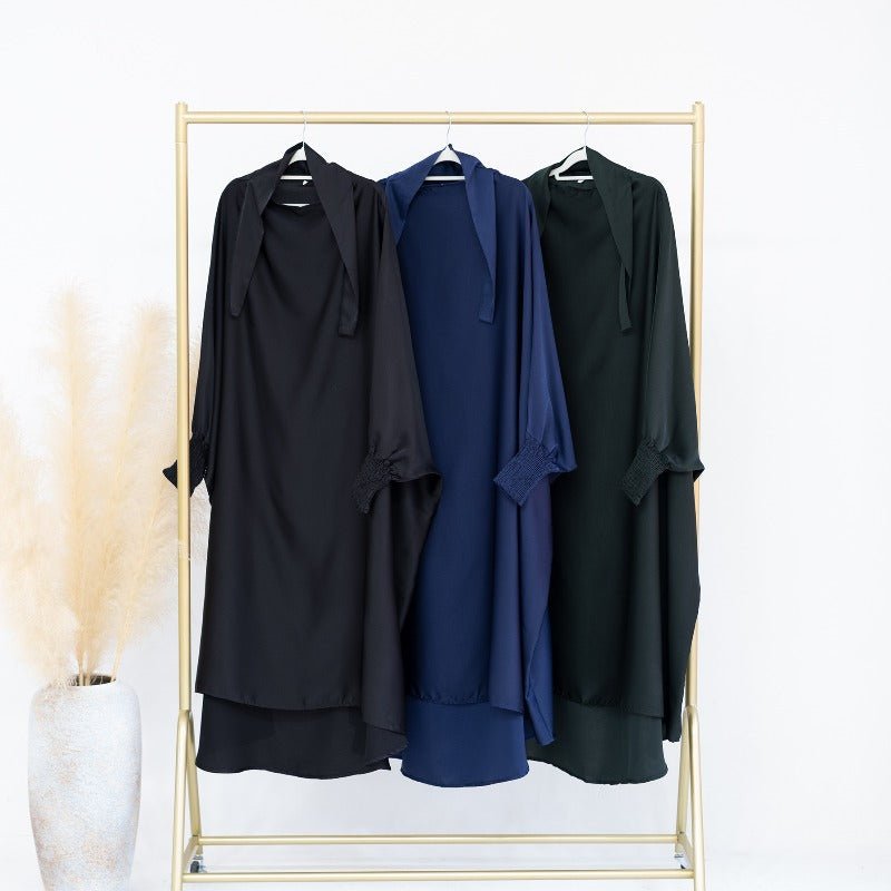 Satin Velvet Mother Daughter Matching Set | Full Circle Maxi Dress with Hijab & Batwing Sleeves(MJ022) - Mariam's Collection