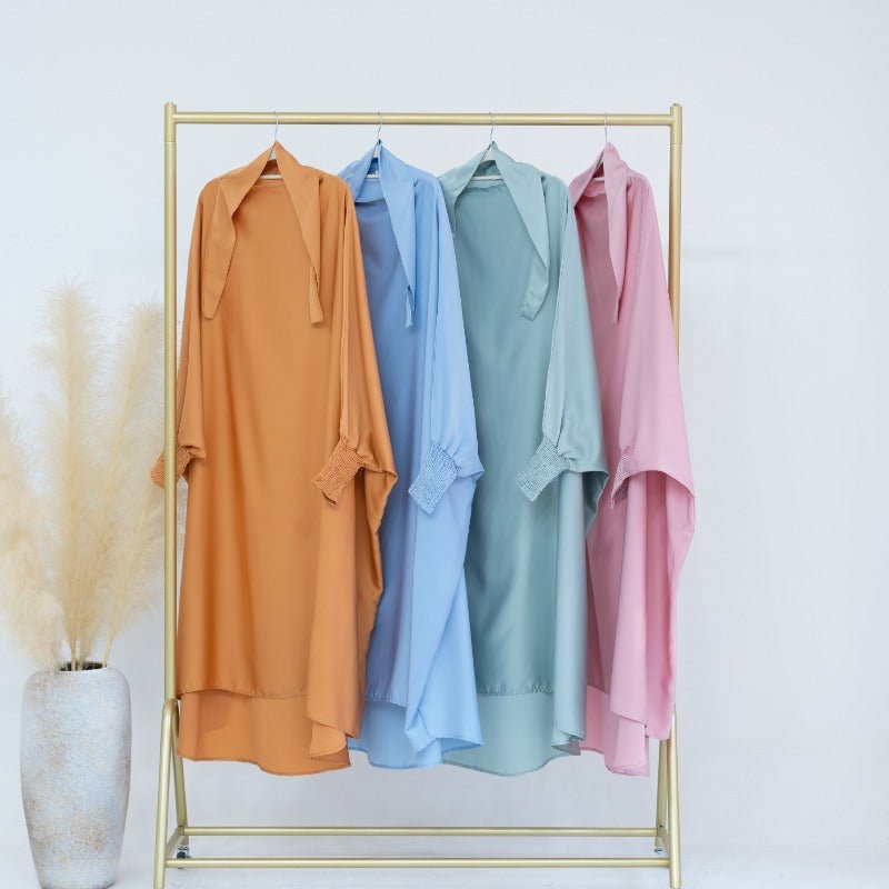 Satin Velvet Mother Daughter Matching Set | Full Circle Maxi Dress with Hijab & Batwing Sleeves(MJ022) - Mariam's Collection