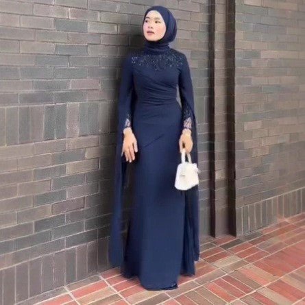 Sequin Embellished Formal Dress | Long Sleeve Ruched Bodycon Dress(MS272) - Mariam's Collection