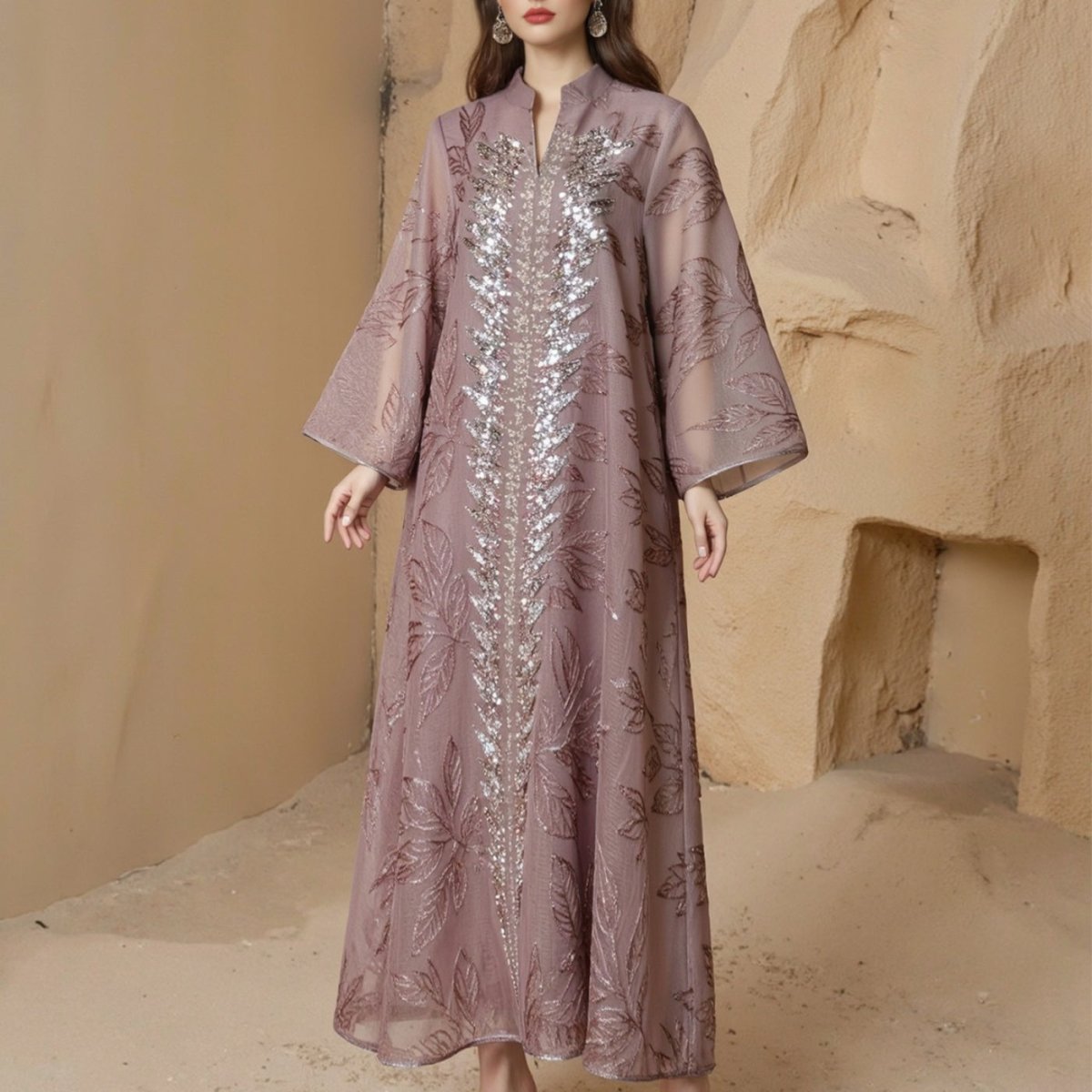 Sequin Embroidered Mesh Abaya(MA413) - Mariam's Collection