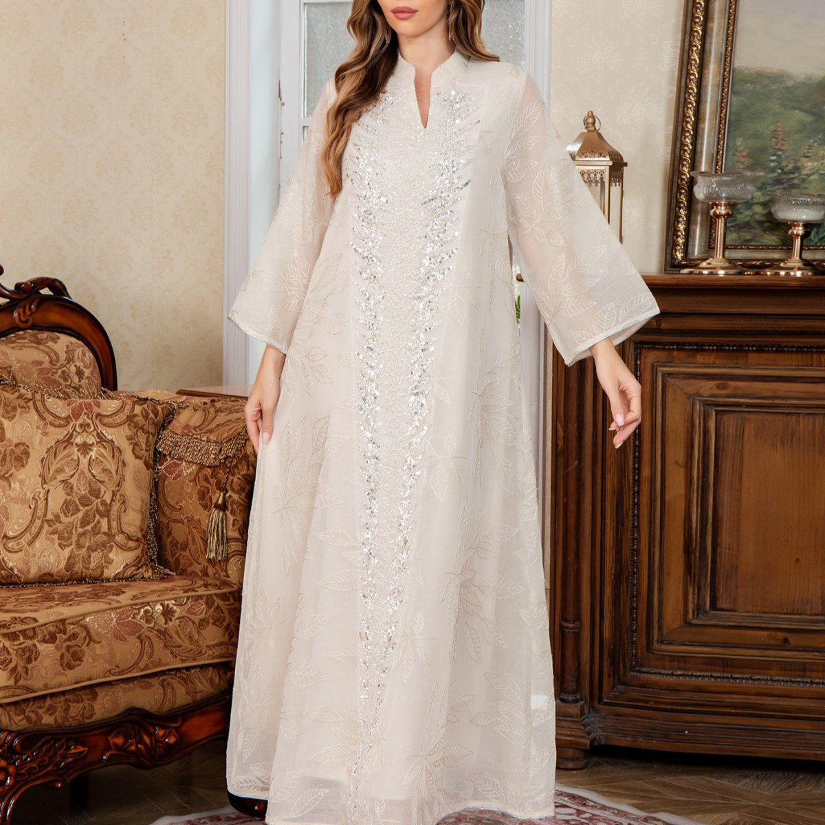 Sequin Embroidered Mesh Abaya(MA413) - Mariam's Collection