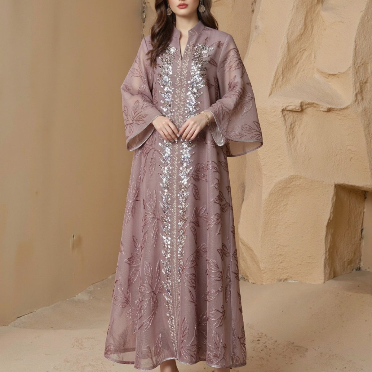 Sequin Embroidered Mesh Abaya(MA413) - Mariam's Collection