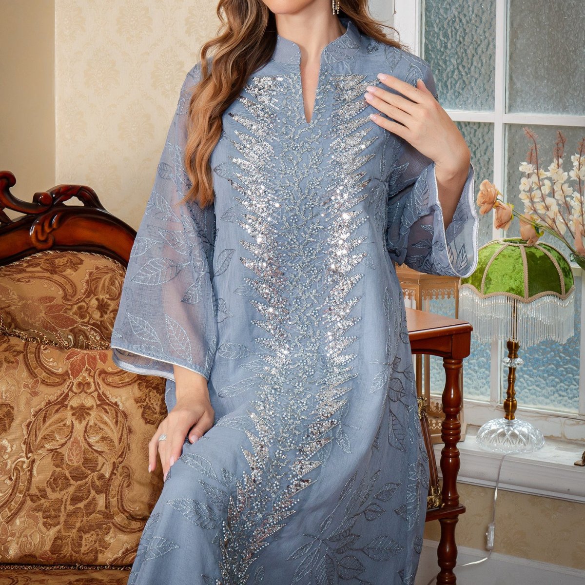 Sequin Embroidered Mesh Abaya(MA413) - Mariam's Collection