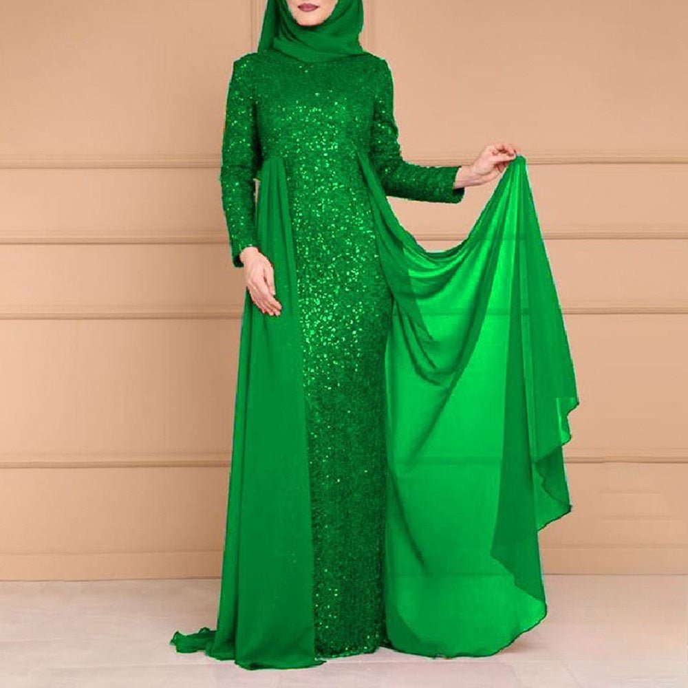 Sequin Gown Long Sleeve Fitted Maxi Dress(MS235), green / L Sequin Gown Long Sleeve Fitted Maxi Dress(MS235), green / L