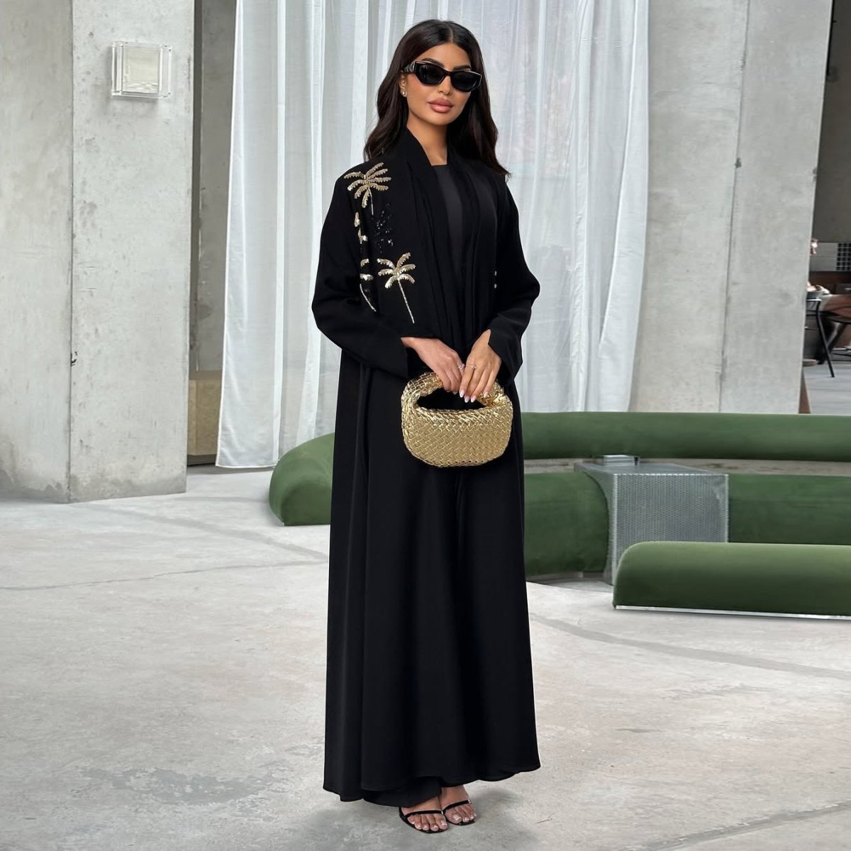Sequin Palm Tree Embroidered Abaya(MOA252) - Mariam's Collection