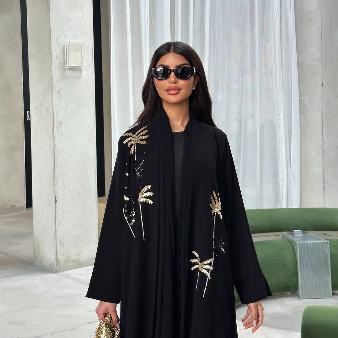 Sequin Palm Tree Embroidered Abaya(MOA252) - Mariam's Collection