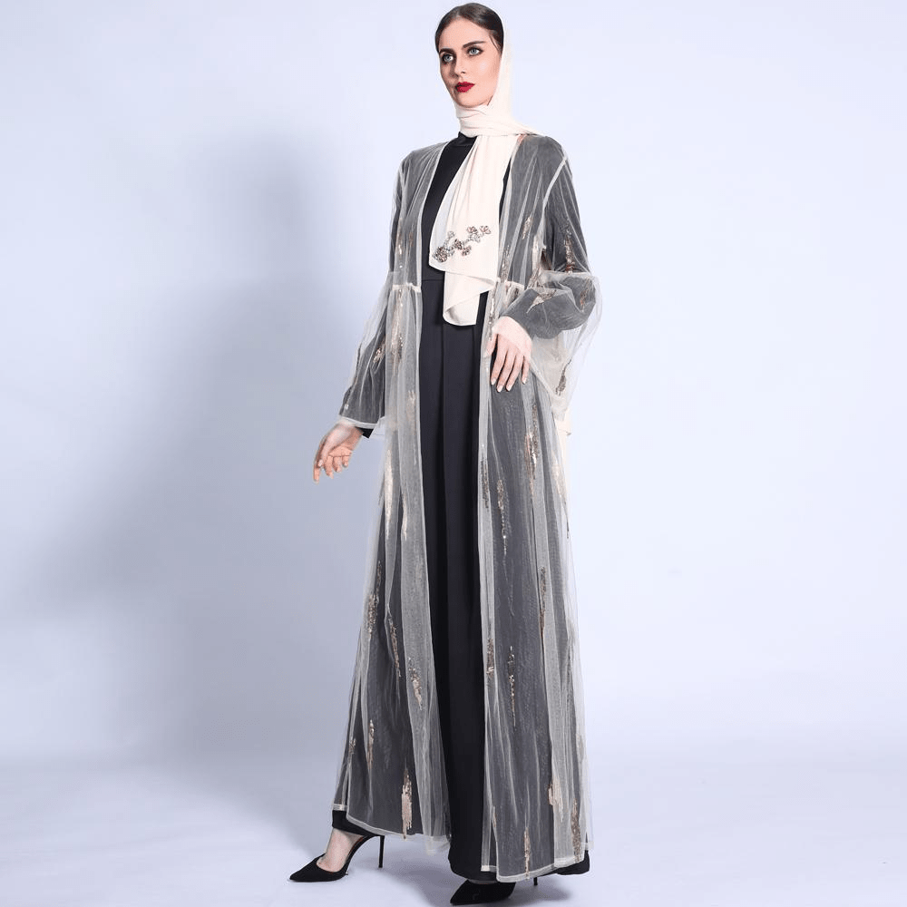 Sequins Satin 2 Pieces Pocket Abaya Set (MA025) - Mariam's Collection