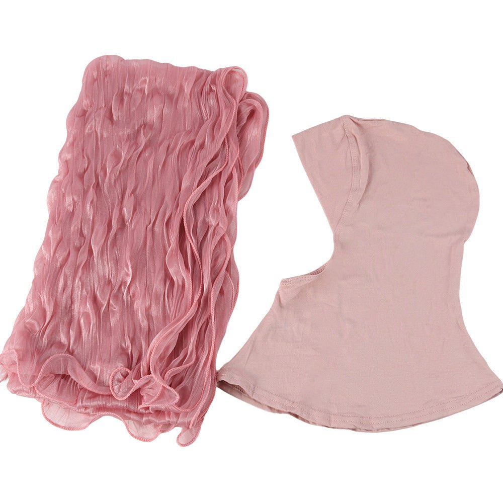 Shimmer Bubble Crinkle Hijab Scarf with Matching Underscarf Cap Set(MH251) - Mariam's Collection