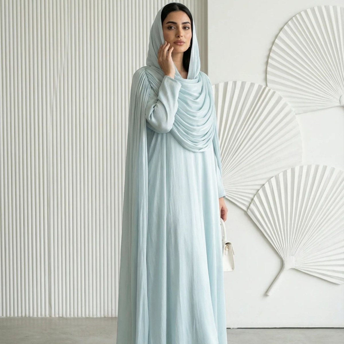 Shimmer Island Silk Cape Sleeve Abaya Dress with Matching Hijab(MA429) - Mariam's Collection