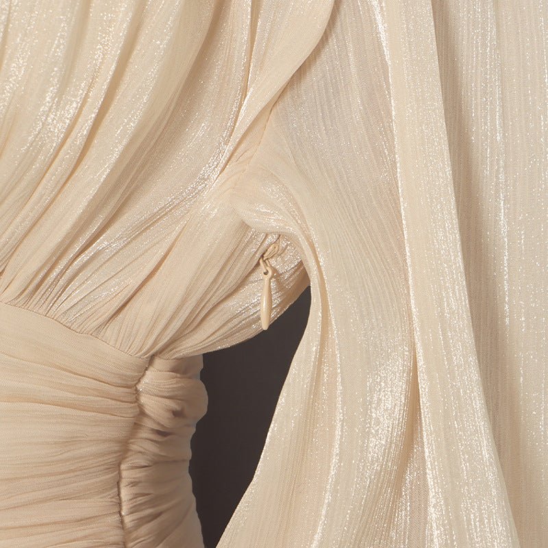 Shimmer Tiered Ruffle Dress with Pearl Buttons(MS322) - Mariam's Collection