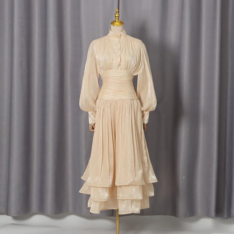 Shimmer Tiered Ruffle Dress with Pearl Buttons(MS322) - Mariam's Collection