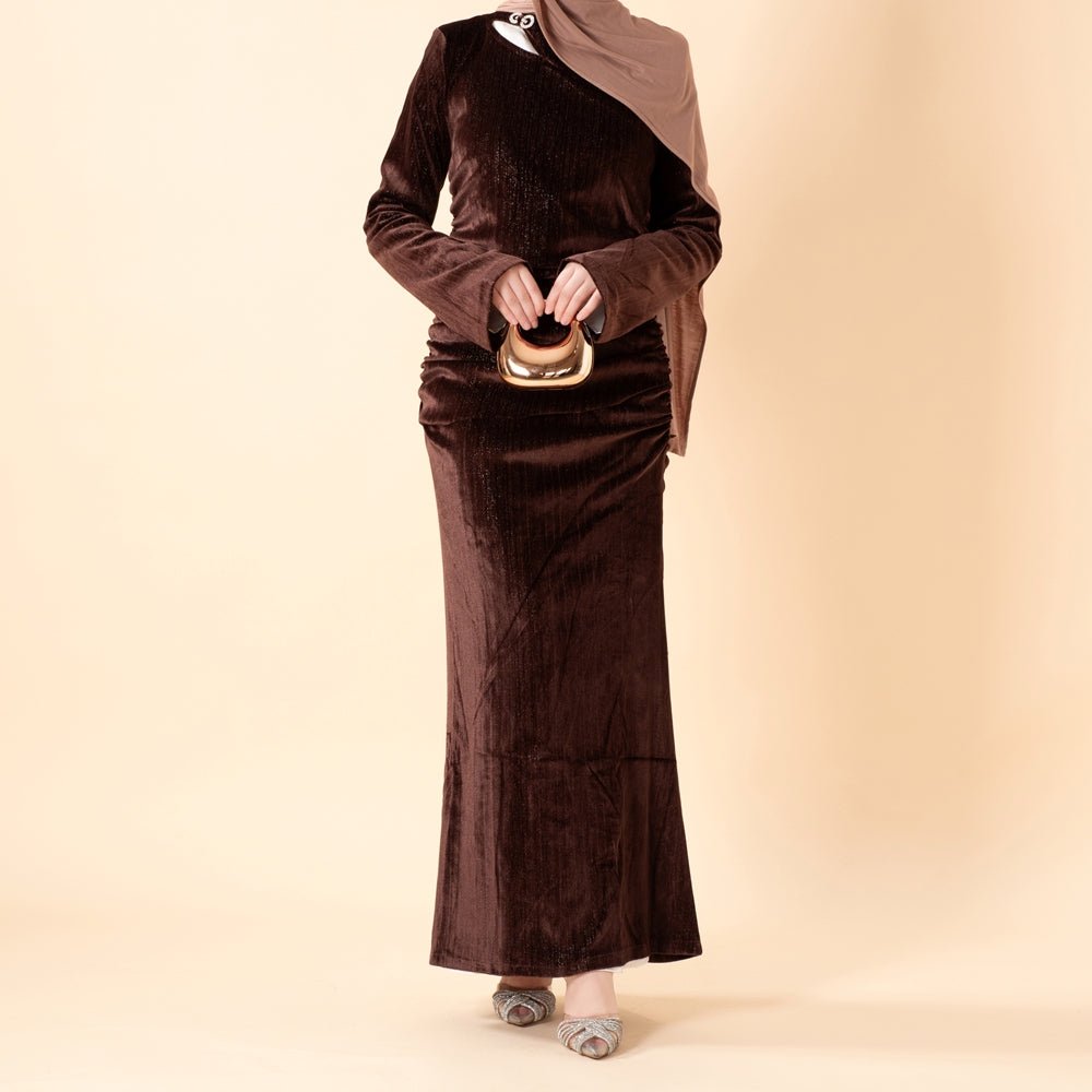 Shimmer Velvet Ruched Mermaid Gown(MA358) - Mariam's Collection