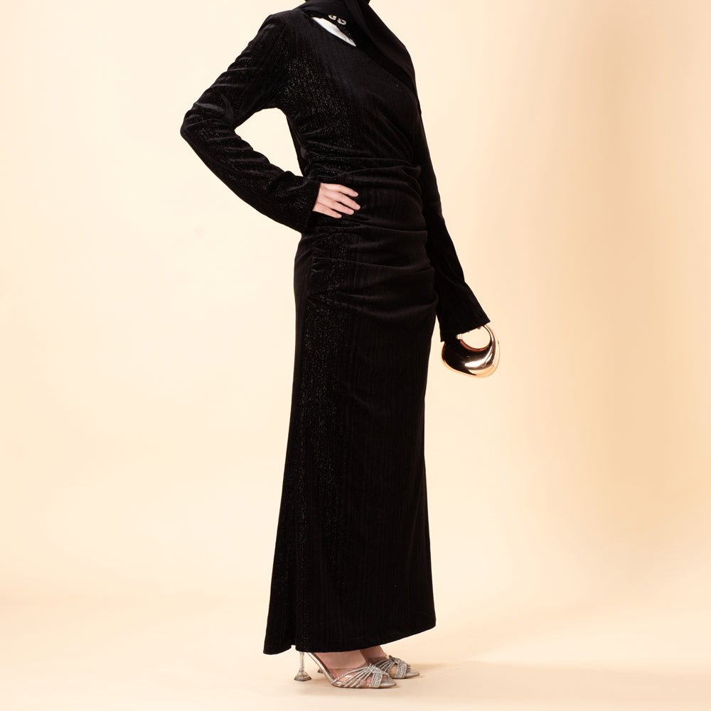 Shimmer Velvet Ruched Mermaid Gown(MA358) - Mariam's Collection