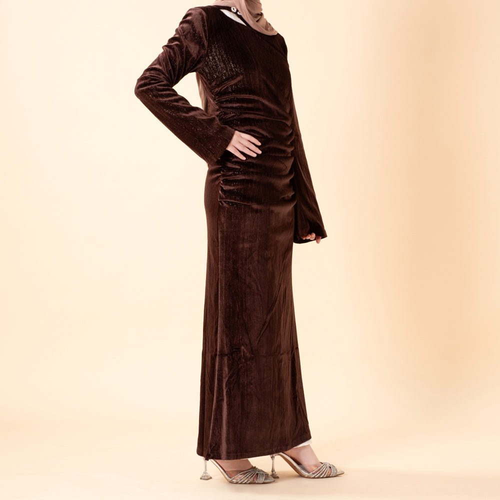 Shimmer Velvet Ruched Mermaid Gown(MA358) - Mariam's Collection