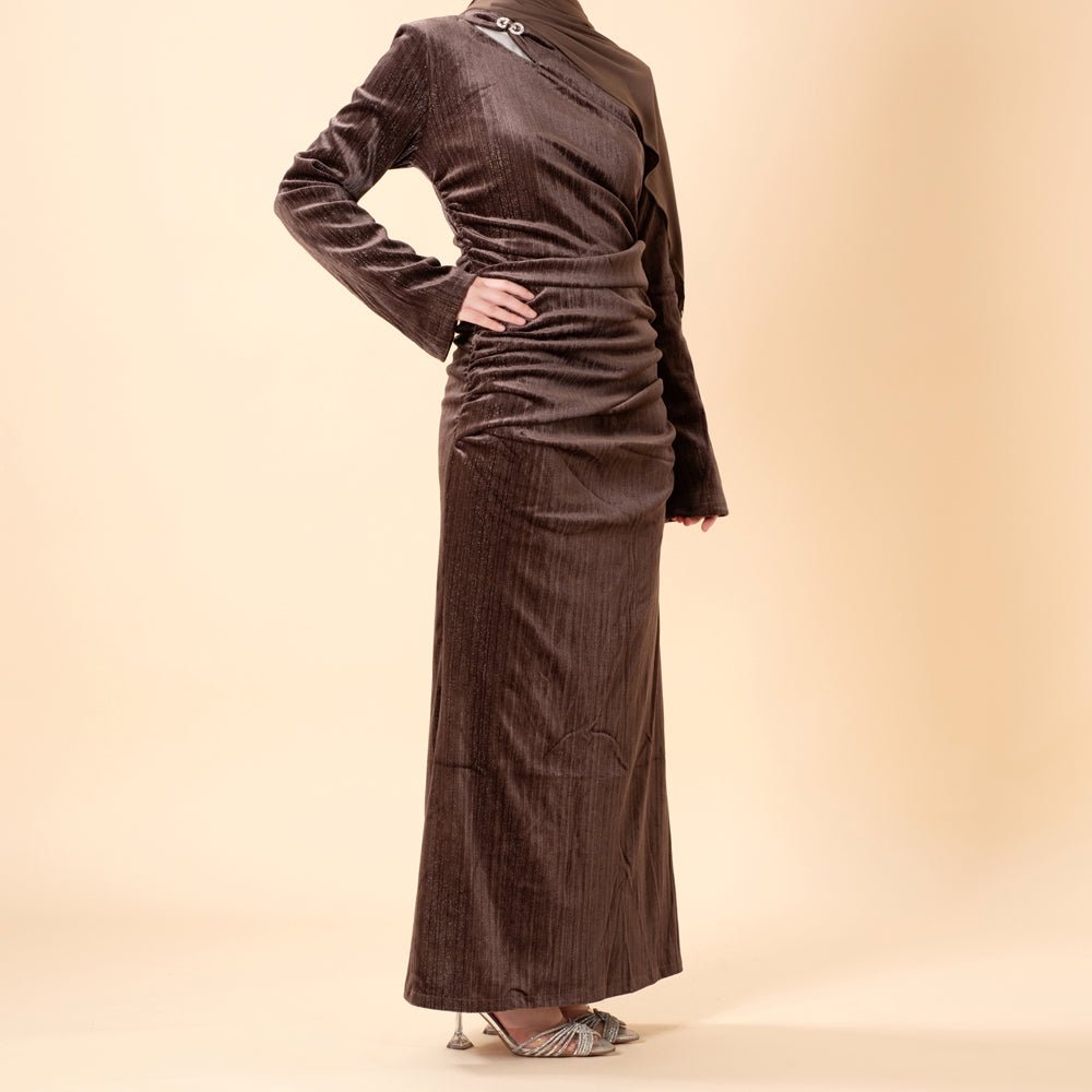 Shimmer Velvet Ruched Mermaid Gown(MA358) - Mariam's Collection