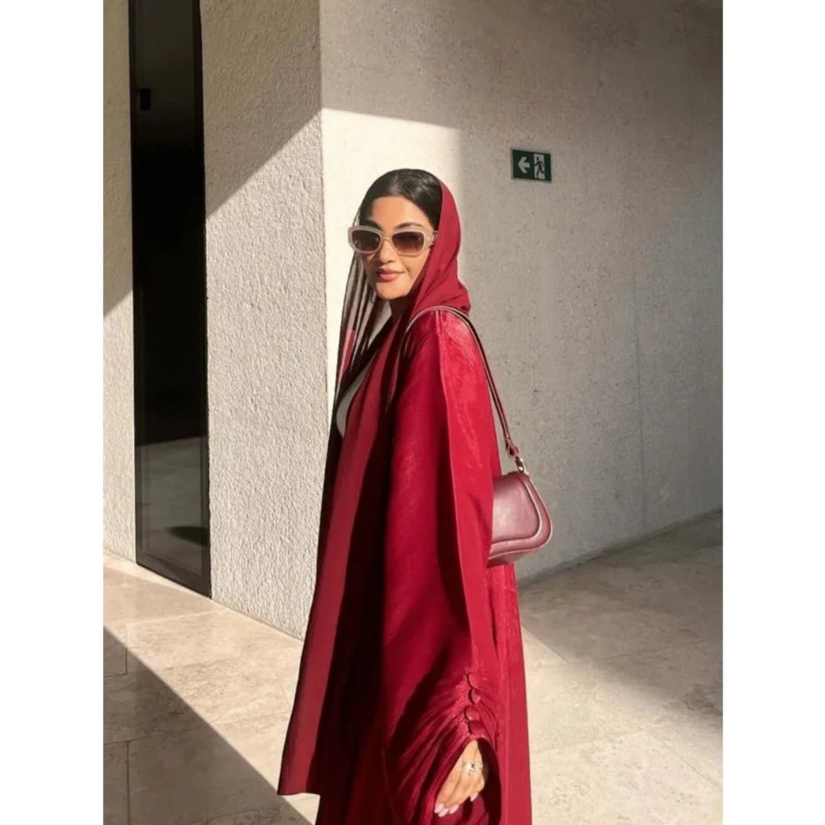 Shiny Satin Open Abaya | Shiny Abaya With Flying Sleeves (MOA141) - Mariam's Collection