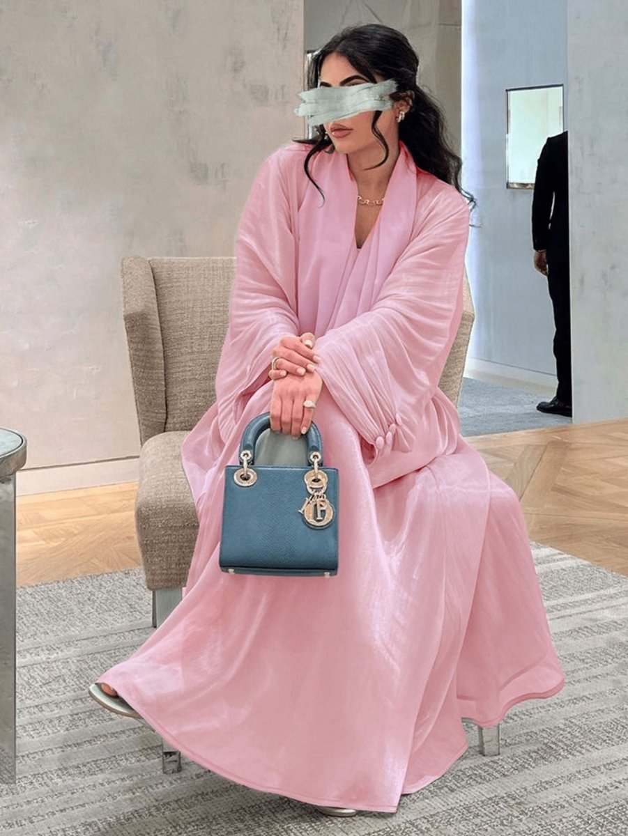 Shiny Satin Open Abaya | Shiny Abaya With Flying Sleeves (MOA141) - Mariam's Collection