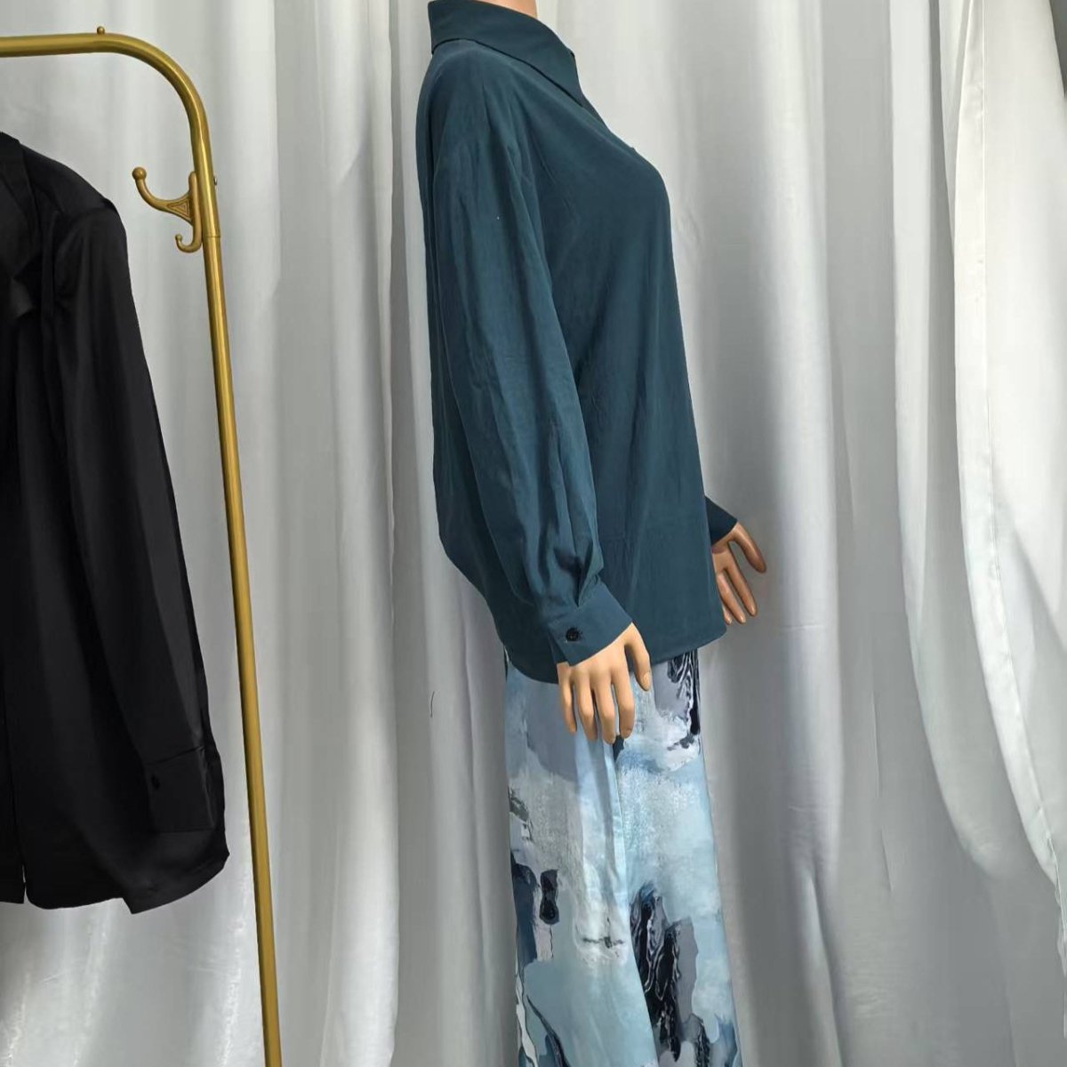 Shirt & Abstract Print Skirt Set | Collared Blouse Two - Piece Outfit(MS260) - Mariam's Collection