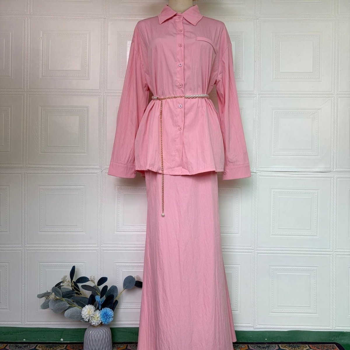 Shirt & Smooth Maxi Skirt Two-Piece Co-ord Set(MS491) - Mariam's Collection