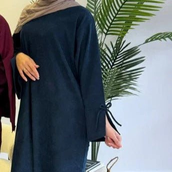 Simple Mini Bow Lace - Up Sleeve Abaya (MA130) - Mariam's Collection