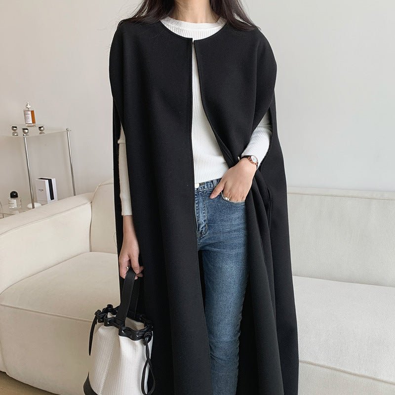 Sleeveless Cape Vest | Minimalist Long Wool - Blend Gilet Coat(MS204) - Mariam's Collection