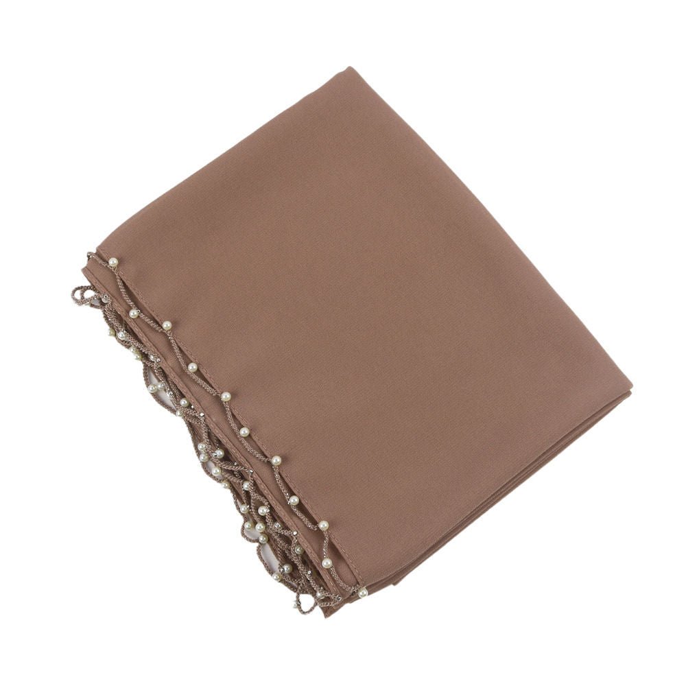 Solid Chiffon Hijab with Delicate Beaded Edging Pearl - Embellished Wave (MH139) - Mariam's Collection