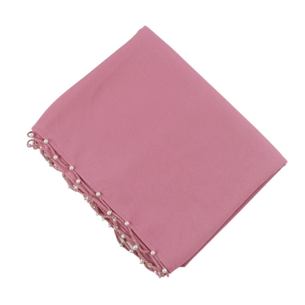 Solid Chiffon Hijab with Delicate Beaded Edging Pearl - Embellished Wave (MH139) - Mariam's Collection