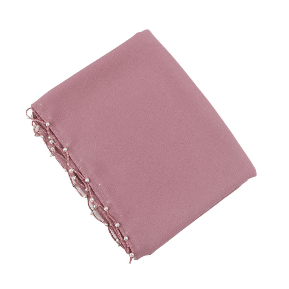 Solid Chiffon Hijab with Delicate Beaded Edging Pearl - Embellished Wave (MH139) - Mariam's Collection