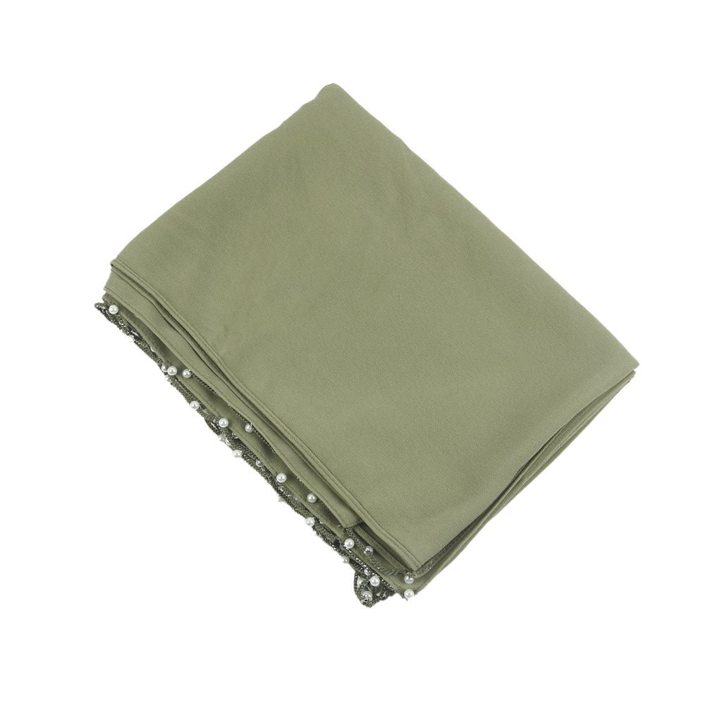 Solid Chiffon Hijab with Delicate Beaded Edging Pearl - Embellished Wave (MH139) - Mariam's Collection