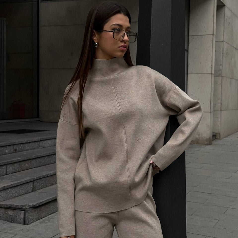 Solid Color Asymmetric Tunic & Wide Leg Pants Set(MS174) - Mariam's Collection