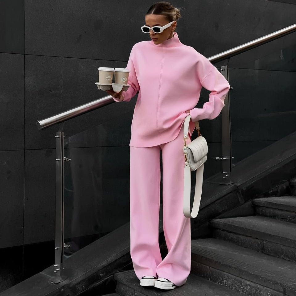 Solid Color Asymmetric Tunic & Wide Leg Pants Set(MS174) - Mariam's Collection