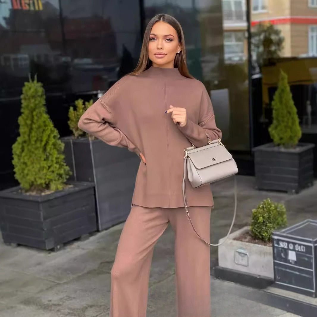 Solid Color Asymmetric Tunic & Wide Leg Pants Set(MS174) - Mariam's Collection