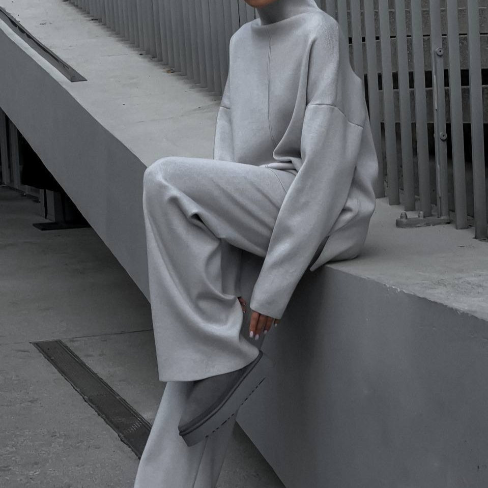 Solid Color Asymmetric Tunic & Wide Leg Pants Set(MS174) - Mariam's Collection