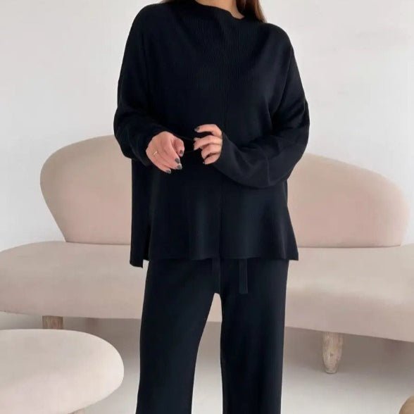 Solid Color Asymmetric Tunic & Wide Leg Pants Set(MS174) - Mariam's Collection