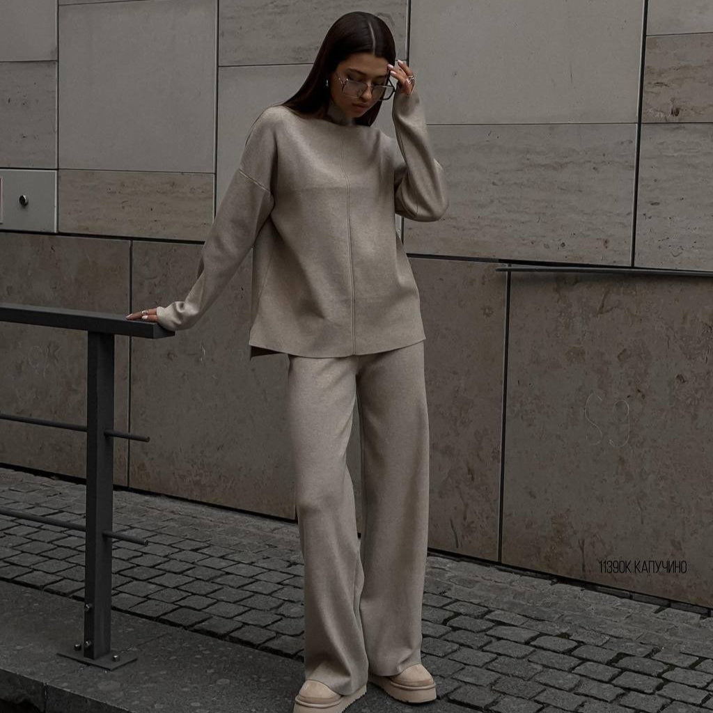 Solid Color Asymmetric Tunic & Wide Leg Pants Set(MS174) - Mariam's Collection