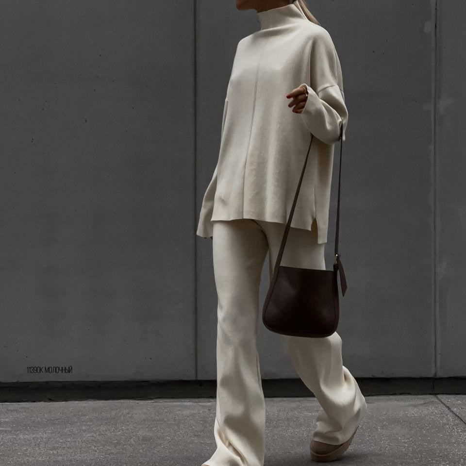 Solid Color Asymmetric Tunic & Wide Leg Pants Set(MS174) - Mariam's Collection