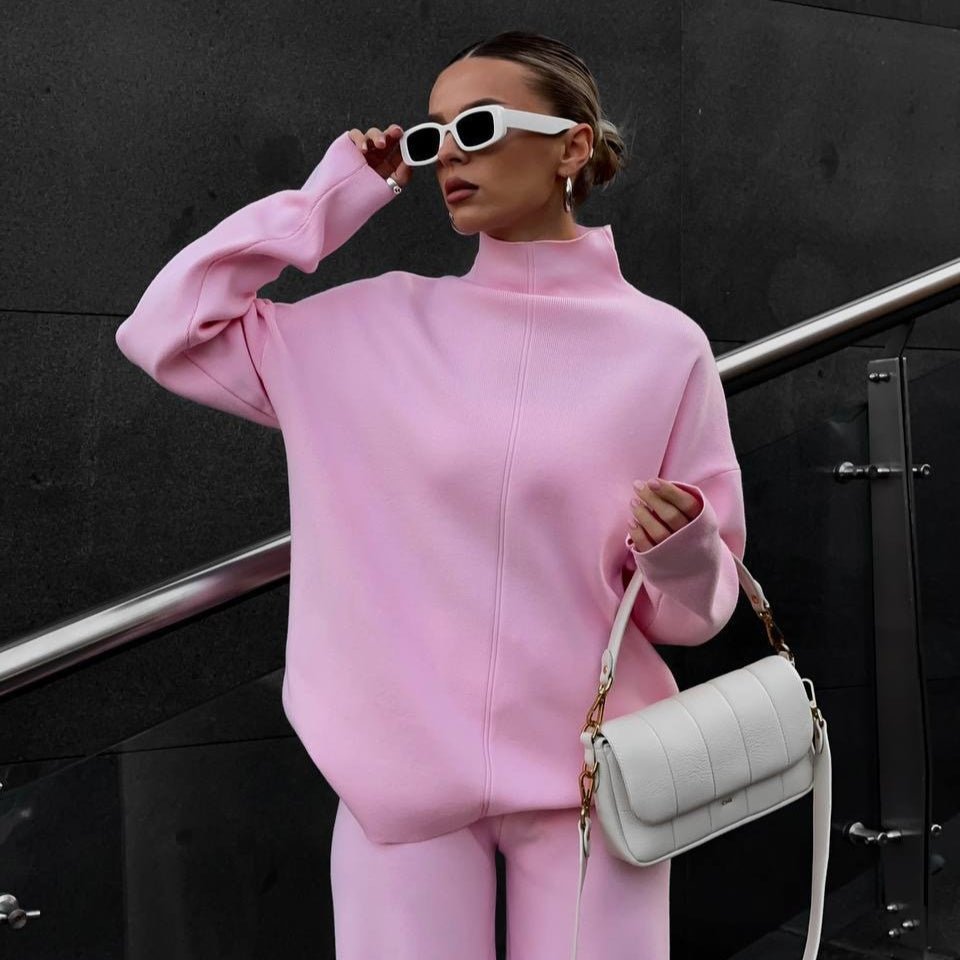 Solid Color Asymmetric Tunic & Wide Leg Pants Set(MS174) - Mariam's Collection