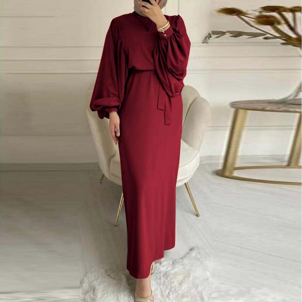 Solid Color Elegant Bubble Sleeve Abaya (MA092) - Mariam's Collection