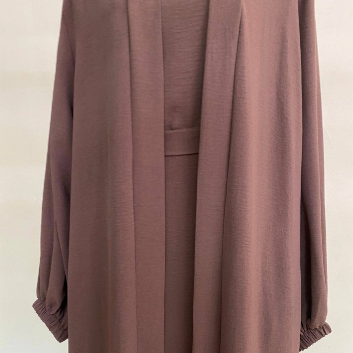 Solid Color Elegant Open Abaya with Pockets | 3 - Piece Set Open Abaya (MOA092) - Mariam's Collection