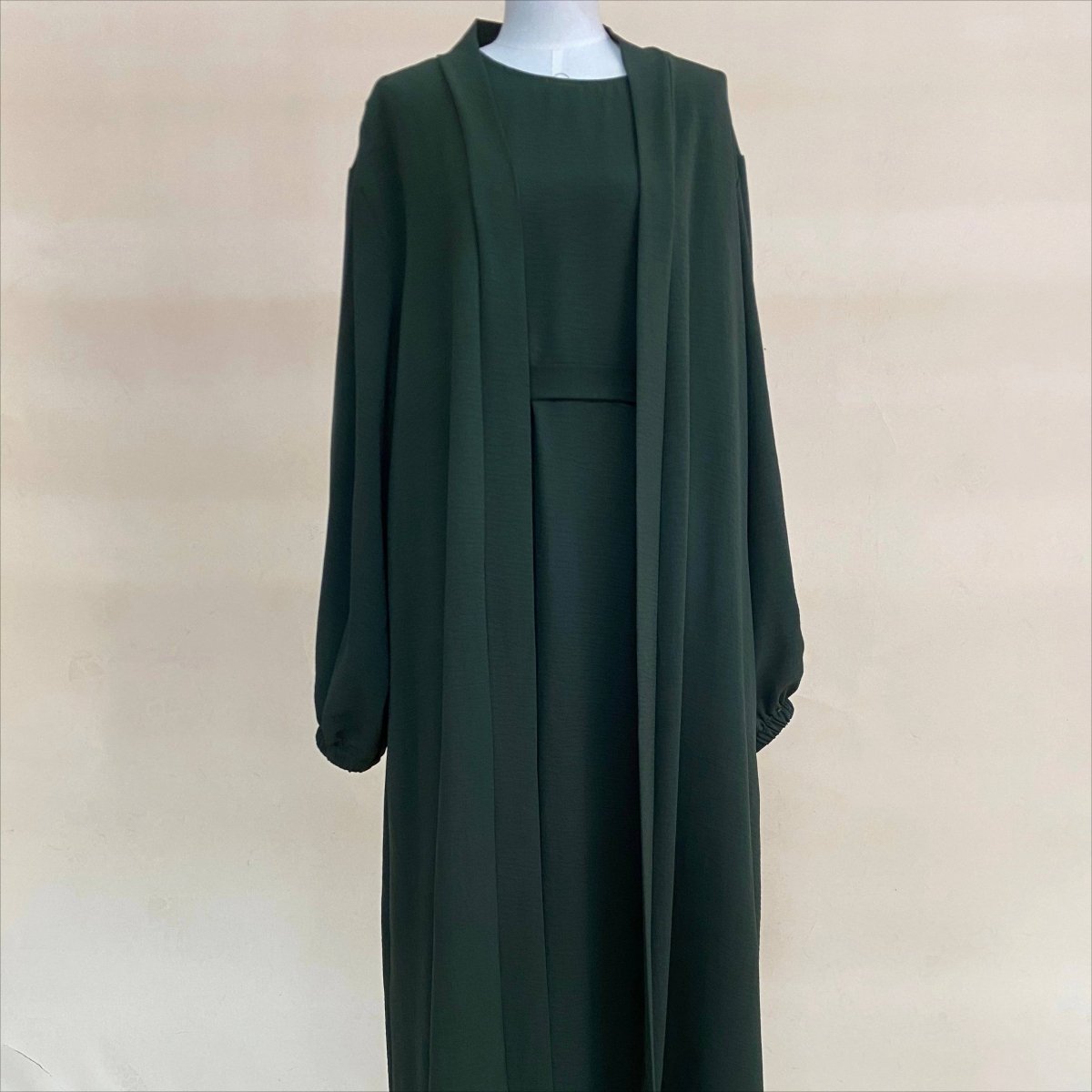 Solid Color Elegant Open Abaya with Pockets | 3 - Piece Set Open Abaya (MOA092) - Mariam's Collection