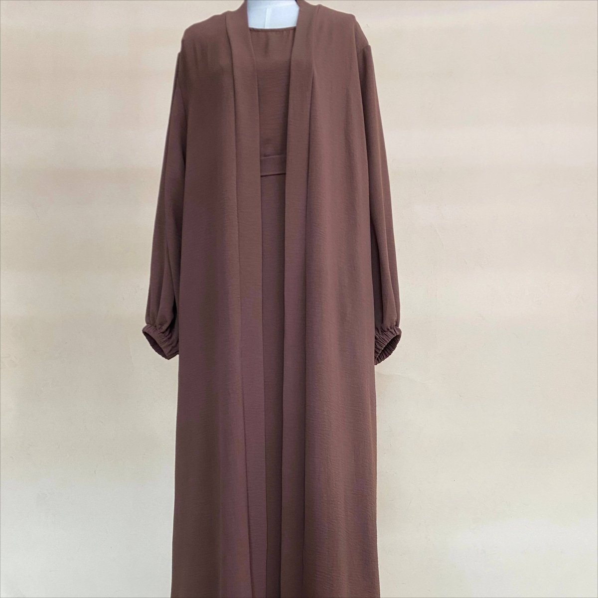 Solid Color Elegant Open Abaya with Pockets | 3 - Piece Set Open Abaya (MOA092) - Mariam's Collection