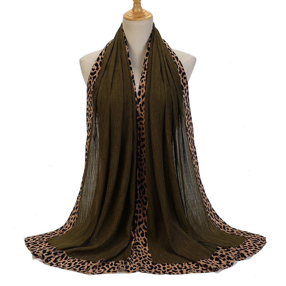 Solid Color Leopard - Print Embellished Crinkle Scarf Hijab (MH181) - Mariam's Collection