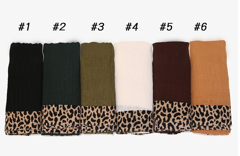 Solid Color Leopard - Print Embellished Crinkle Scarf Hijab (MH181) - Mariam's Collection