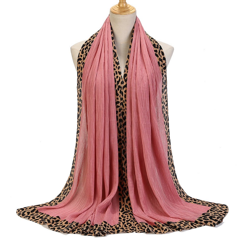 Solid Color Leopard - Print Embellished Crinkle Scarf Hijab (MH181) - Mariam's Collection