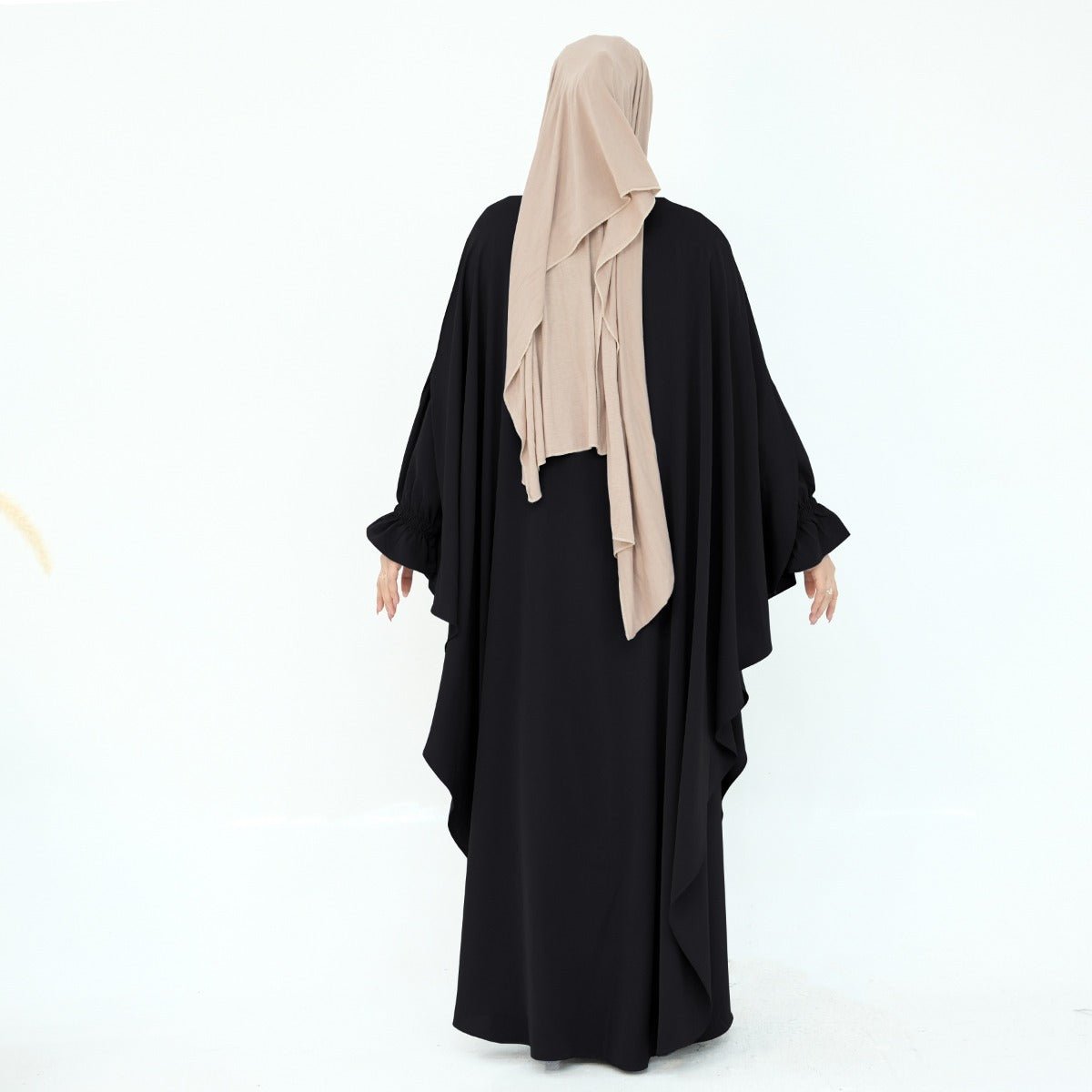 Solid Color Modest Robe Dress Two - Piece Set – Muslim Abaya with Puff Sleeves(MA275) - Mariam's Collection